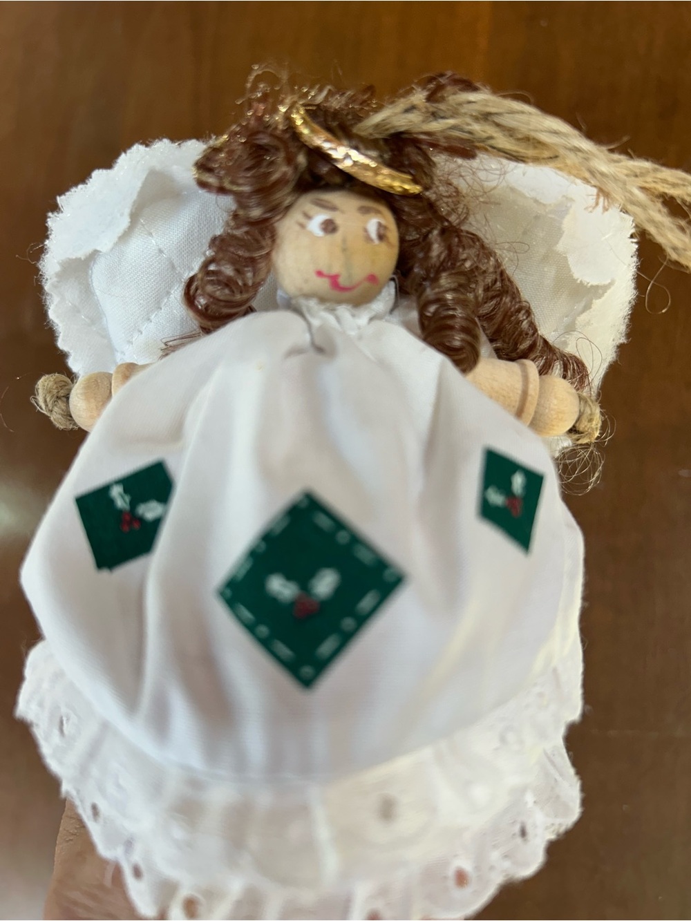 Christmas Ornament Angel Girl Wood Cloth Hand Crafted